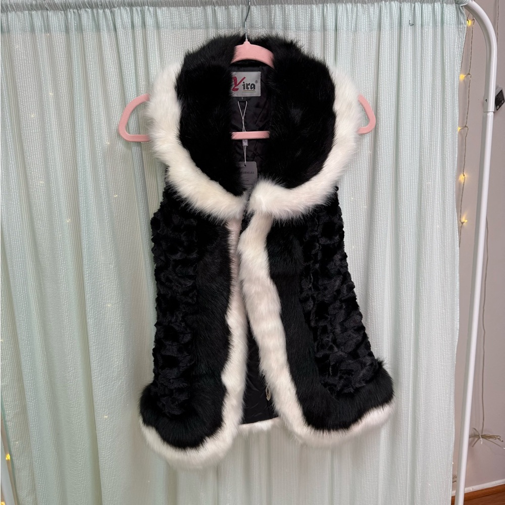 Black and White Faux Fur Vest